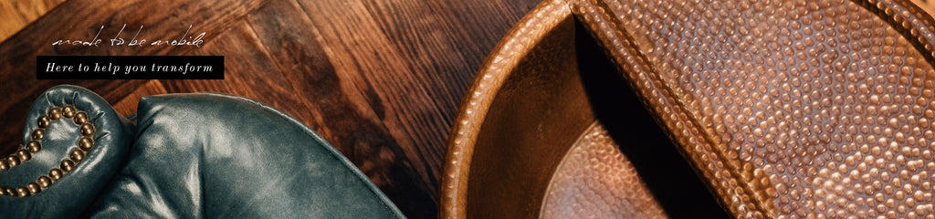 Pedicure Bowls banner featuring a leather chair and a Copper Pedicure Bowl